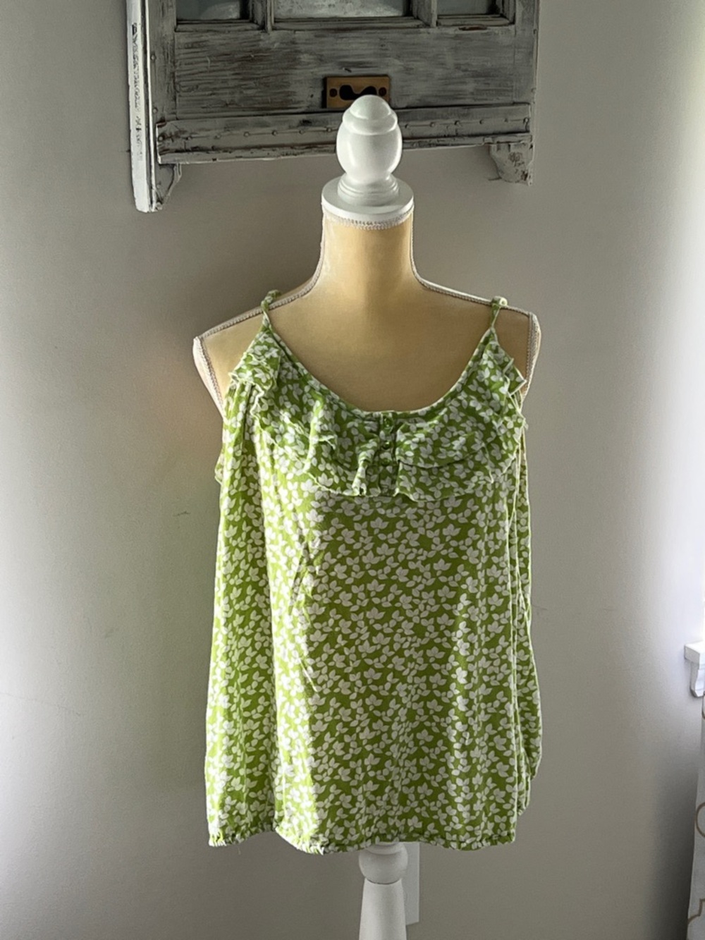Light Green Printed Ruffle Cami Top